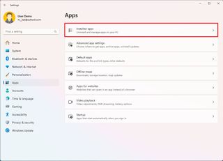 Installed apps page
