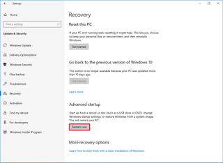 Advanced startup restart now